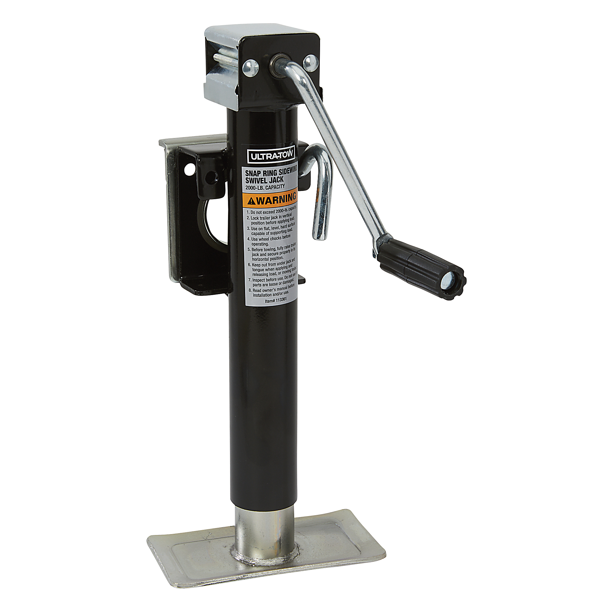 Ultra-Tow Snap Ring Swivel Sidewind Jack, 21-1/4in. Extended Length, 2000-Lb. Lift Capacity